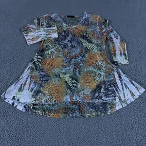 Katina Marie Top Womens Medium Floral Tunic Semi Sheer V-Neck Fairy Lagenlook